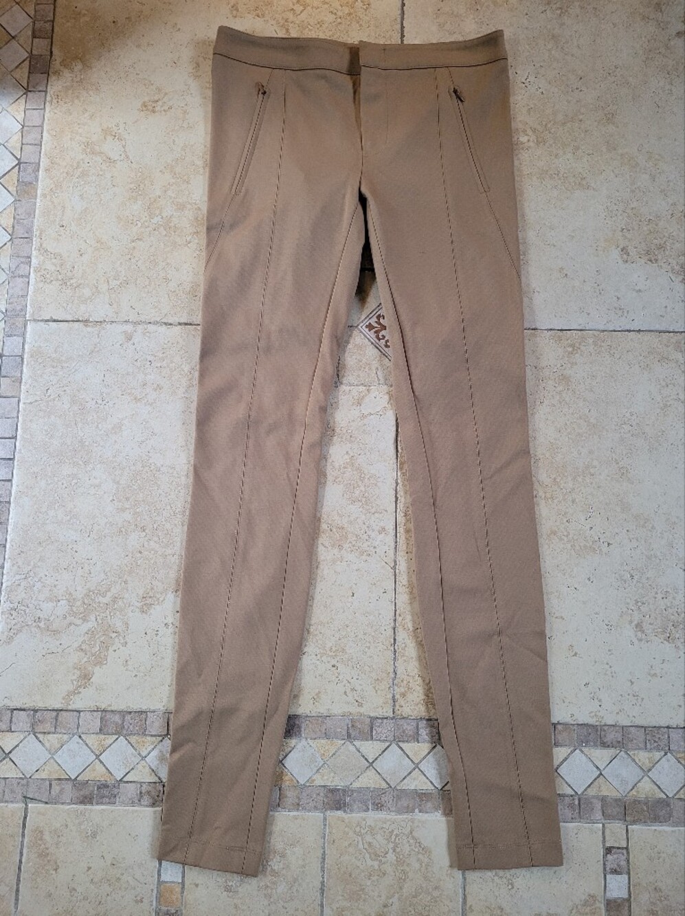Vince Tan Ponte Knit Slim Pants with Zip Pockets